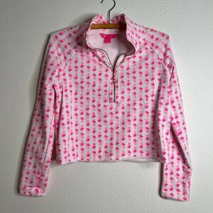 Lilly Pulitzer White Pink Topaz Pineapple UPF 50+ Ronan Cropped Popover Size XS